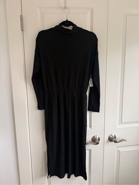 Old Navy Black Ribbed Long Sleeve Midi Dress NWT